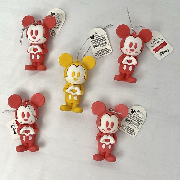 Disney Mickey Mouse Heart Ornament 5 Pc Lot Hallmark Silicone New Party Favor - Picture 1 of 3